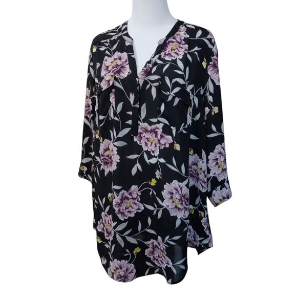 TORRID 0 HARPER BLOUSE‎ Top LG 12 Floral Romantic Artsy Office Career V-Neck - Picture 8 of 10